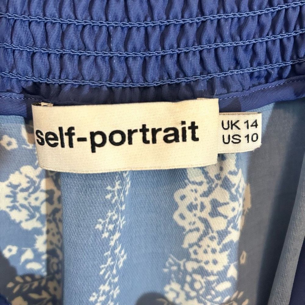 Self-portrait Flower Spell Off The Shoulder Printed Georgette Top Blue - Picture 4 of 4